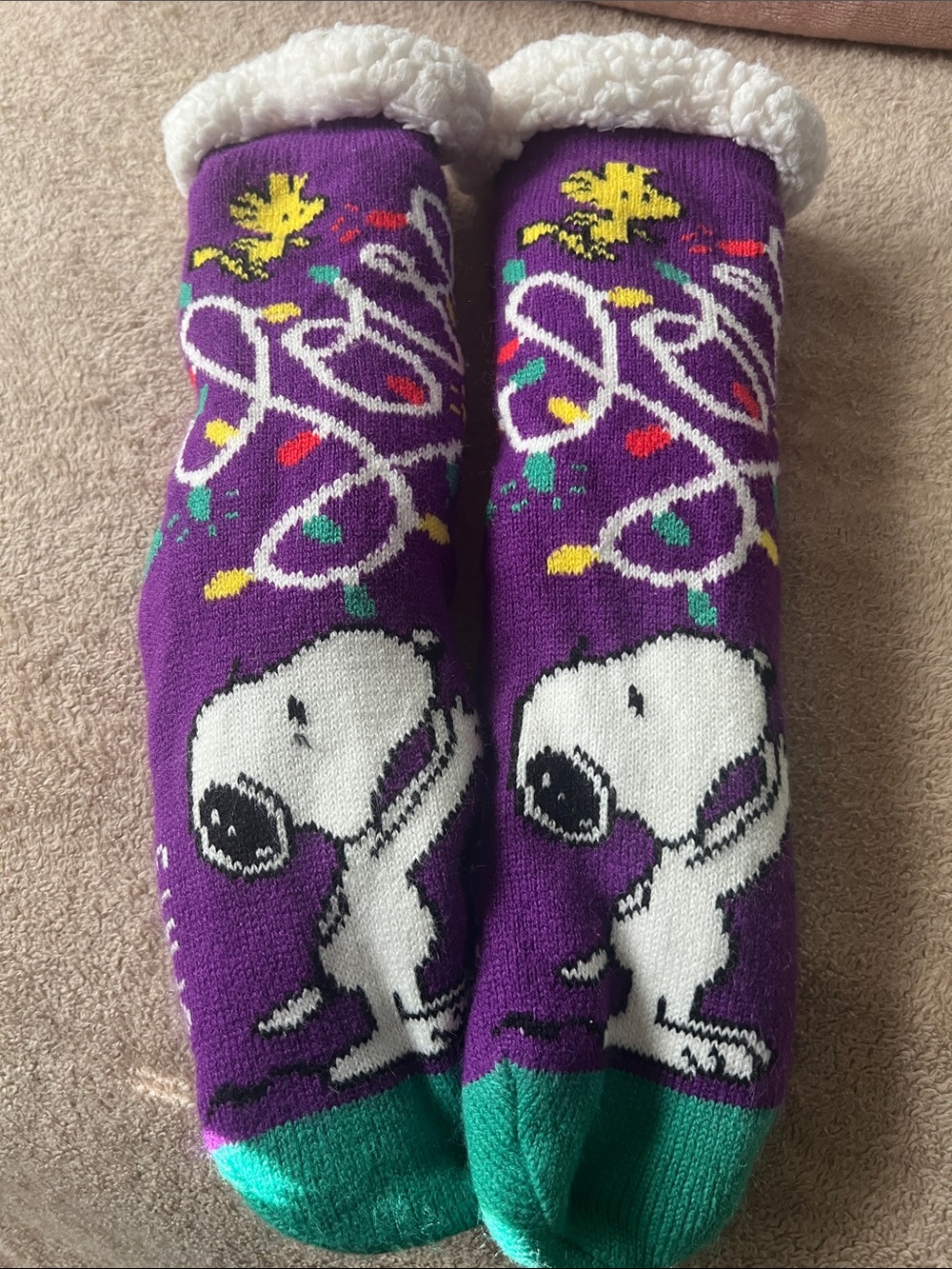 Purple Snoopy Dog Socks with Sherpa Lining